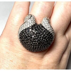 925 Sterling Silver Dome Ring CZs Chunky Statement Size 7 23.14g